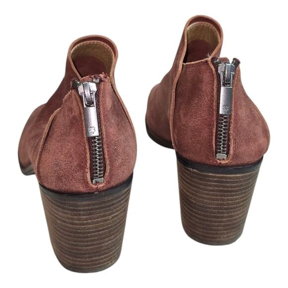 Lucky Brand Kalli Sable Peep Toe Block Heel Suede Leather Ankle Booties Size 9 - Picture 5 of 7